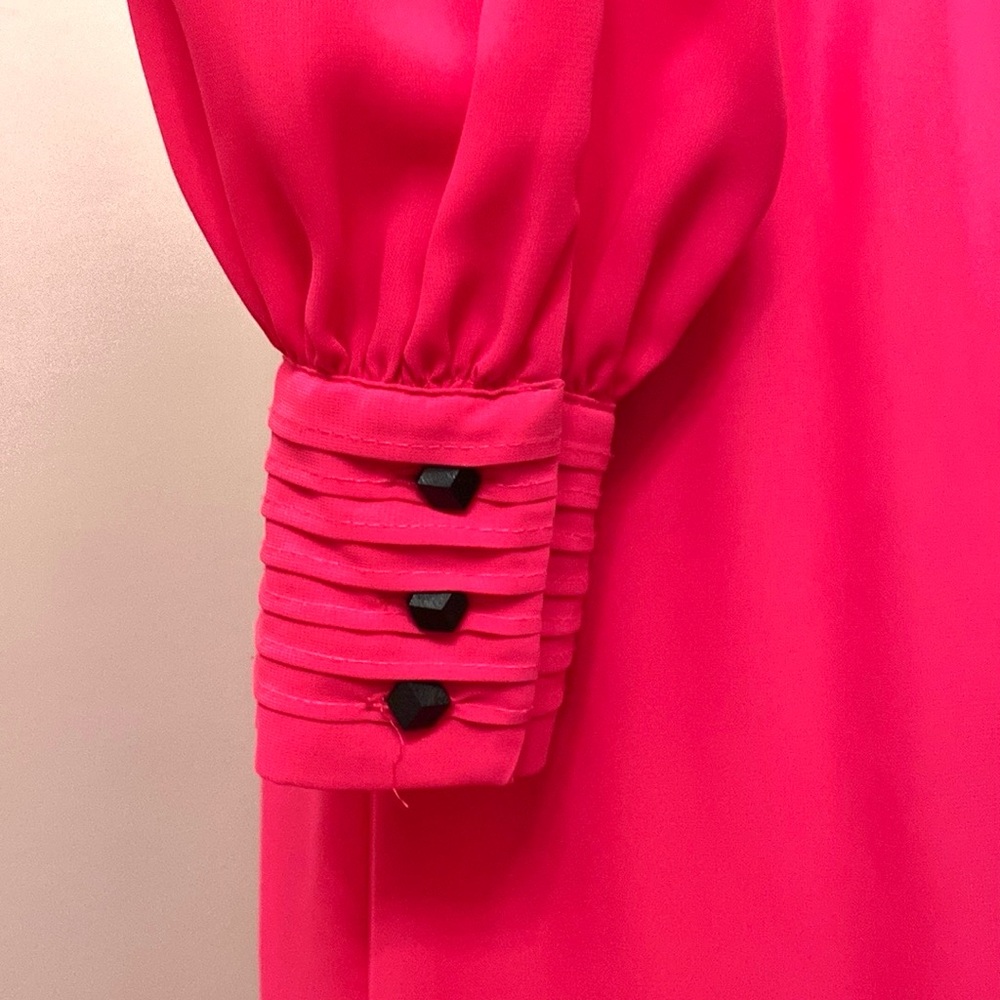 MS Chaus Pink Black Pleated Chiffon Size 10 Old Money Preppy Chic Romantic Dress - Picture 7 of 12